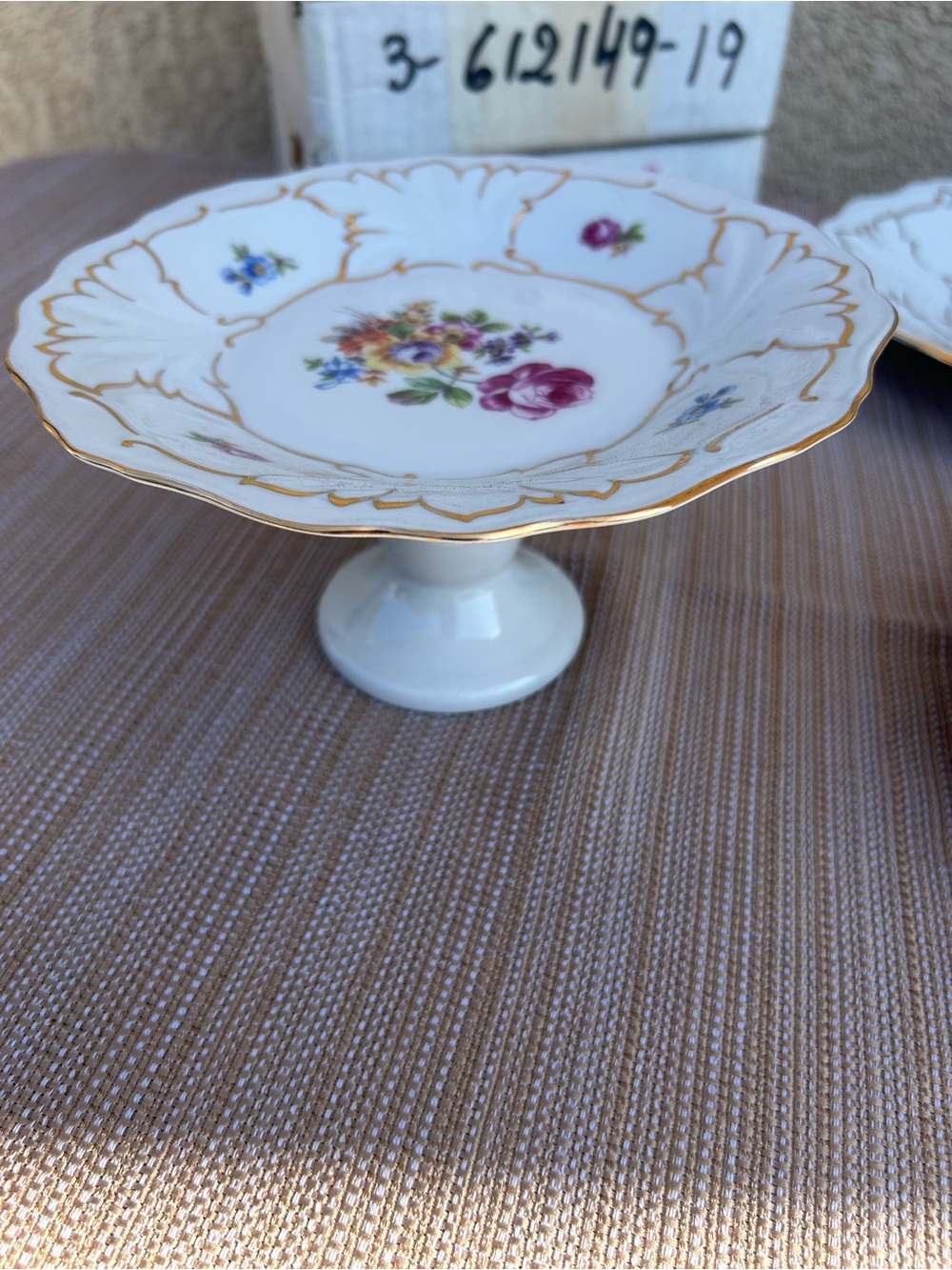 Weimar Echt Cobalt Pedestal Server in White with Floral Motif and Gold New